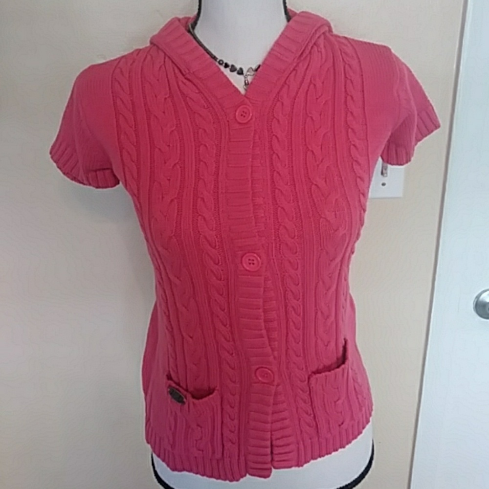 Harvest Womens Pink Cable Knit Sweater Hoodie